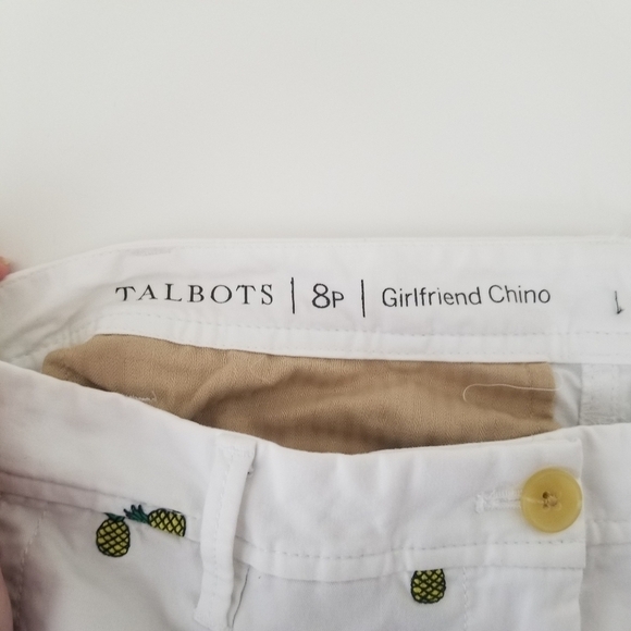 Talbots Pineapple Print Girlfriend Chino White Pants Size 8P - Picture 13 of 14